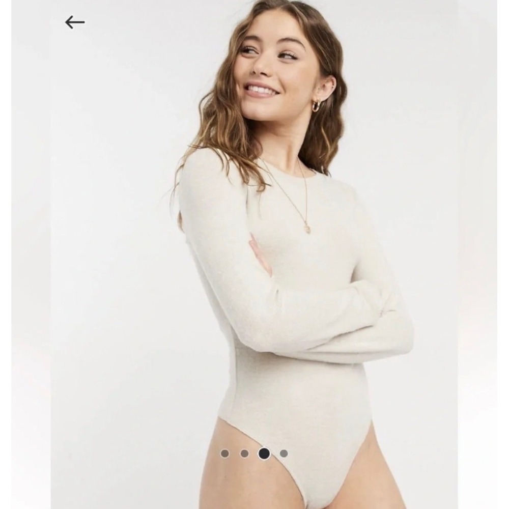 Abercrombie & Fitch Soft A&F Cozy Long Sleeve Bodysuit Oatmeal Beige XL